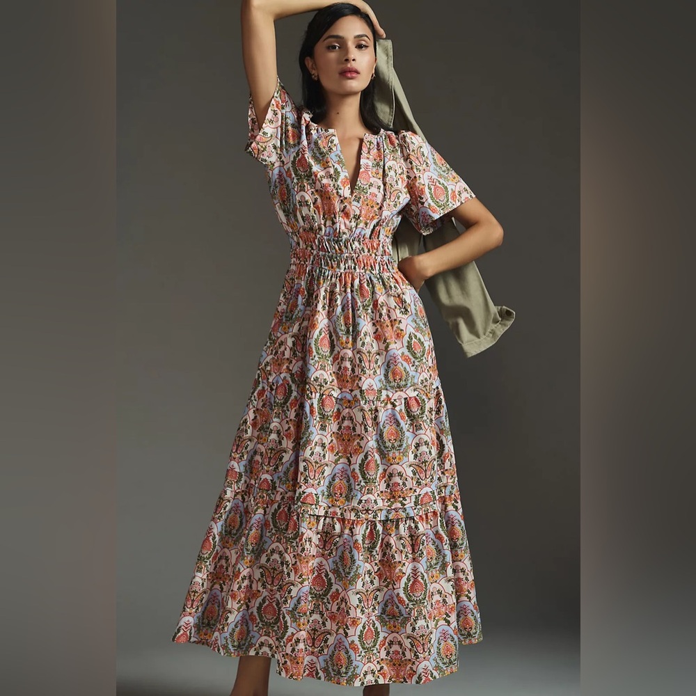 TikTok Fave ❤️ Anthropologie Somerset Paisley Print Maxi Dress Blue Pink Green L - Picture 4 of 10